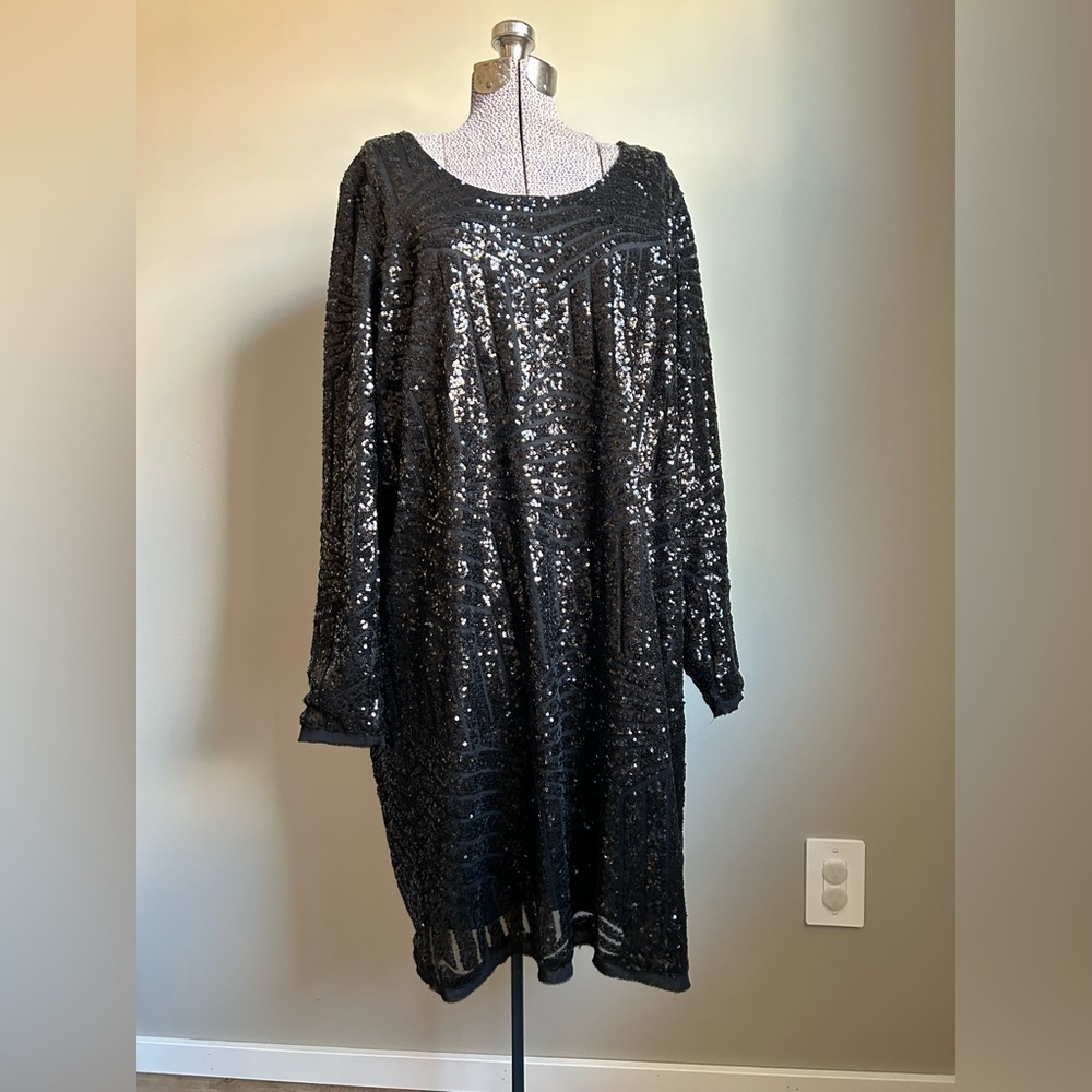 Love & Legend Black Sequin Long Sleeve sparkle holiday christmas party Dress NYE - Picture 4 of 9